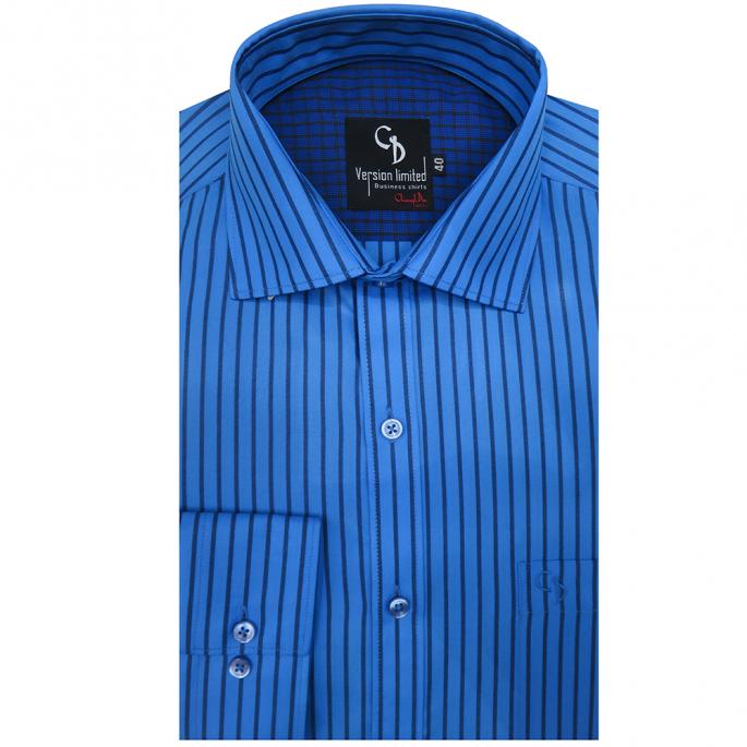 dark blue shirt with white lines